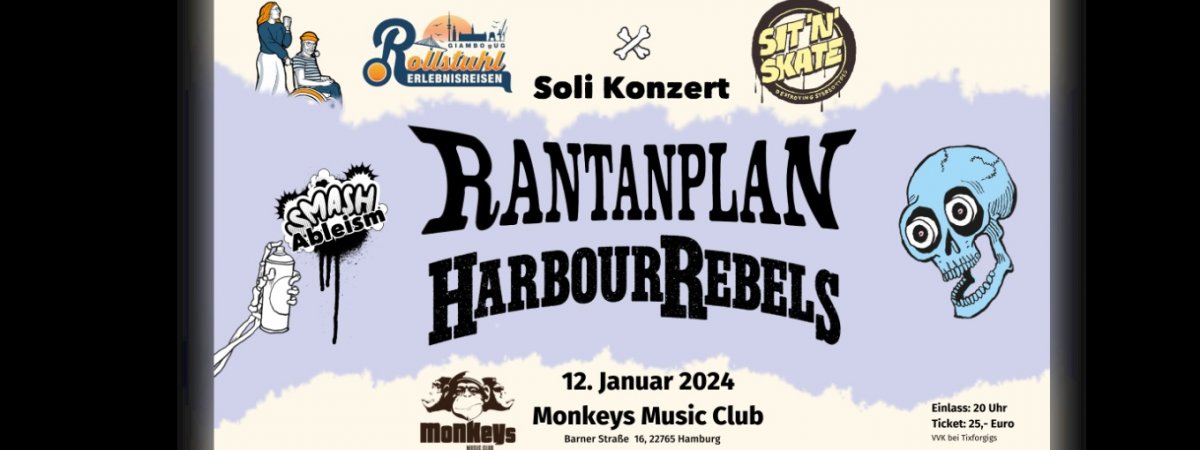 Soli-Konzert Rantanplan Harbour Rebels 12. Januar, Monkeys Music Club Einlass 20.00 Uhr Ticket: 25€
