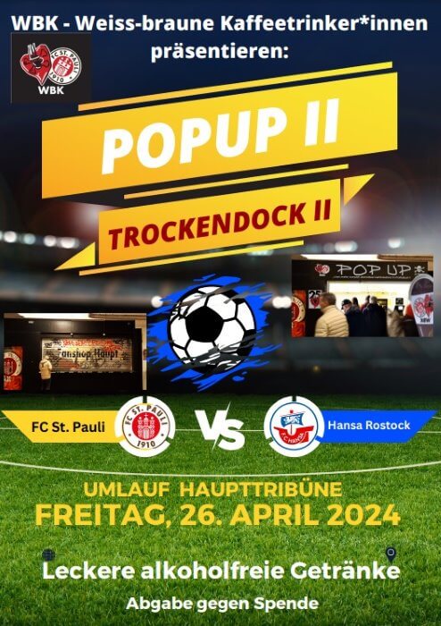 alkoholfreier Getränkestand "Trockendock II" beim Spiel des FC St. Pauli gegen Hansa Rostock, im Umlauf der Haupttribüne