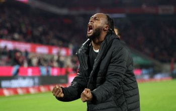 COLOGNE, GERMANY - DECEMBER 06: Ricky Jade-Jones of FC St. Pauli celebrates after the team's victory during the Bundesliga match between 1. FC Köln and FC St. Pauli at RheinEnergieStadion on December 06, 2025 in Cologne, Germany. (Photo by Lars Baron/Getty Images)