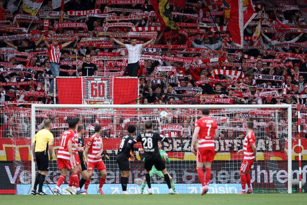 BERLIN, GERMANY - APRIL 05: Mathias Pereira Lage of FC St. Pauli scores his team's first goal during the Bundesliga match between 1. FC Union Berlin and FC St. Pauli at Stadion An der Alten Foersterei on April 05, 2026 in Berlin, Germany. (Photo by Ronny Hartmann/Getty Images)