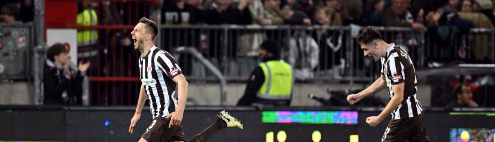 HAMBURG, GERMANY - APRIL 17: Karol Mets of FC St. Pauli celebrates scoring his team's first goal during the Bundesliga match between FC St. Pauli and 1. FC Köln at Millerntor Stadium on April 17, 2026 in Hamburg, Germany. (Photo by Stuart Franklin/Getty Images)