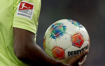 GELSENKIRCHEN, GERMANY - AUGUST 01: The official 2. Bundesliga logo is seen during the 2. Bundesliga match between FC Schalke 04 and Hertha BSC at Veltins-Arena on August 01, 2025 in Gelsenkirchen, Germany. (Photo by Lars Baron/Getty Images)